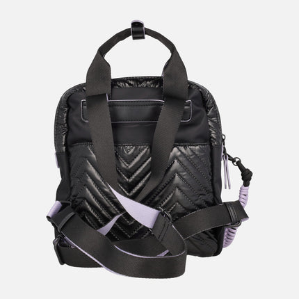 Ventis backpacks in black padded fabric with mauve details