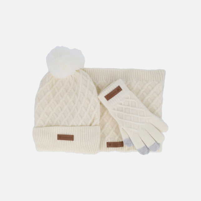 Conjunto Caramelo de gorro guantes y cuello