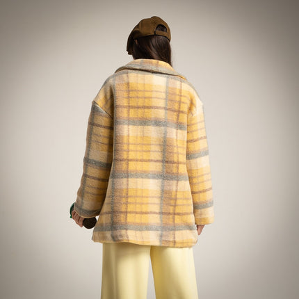 Checkered printed jacket in yellow combination
