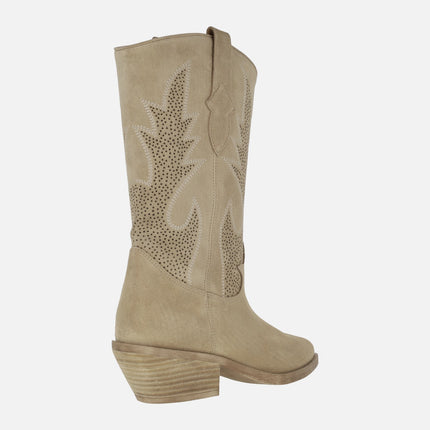 Holly cowboy Boots in Sand Suede with embroidery