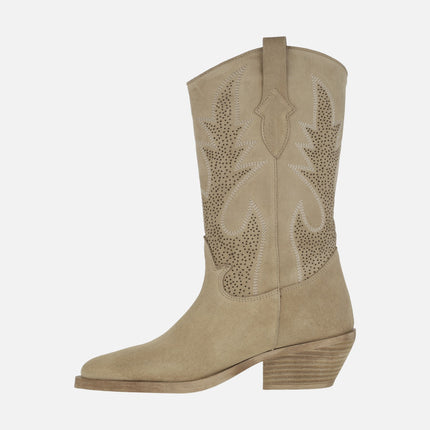 Holly cowboy Boots in Sand Suede with embroidery