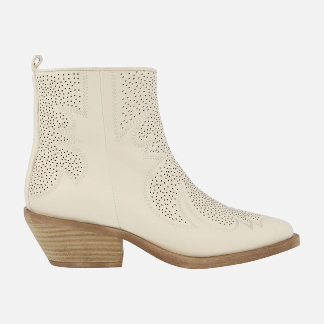 Cowboy style Alpe Holly boots in off white leather