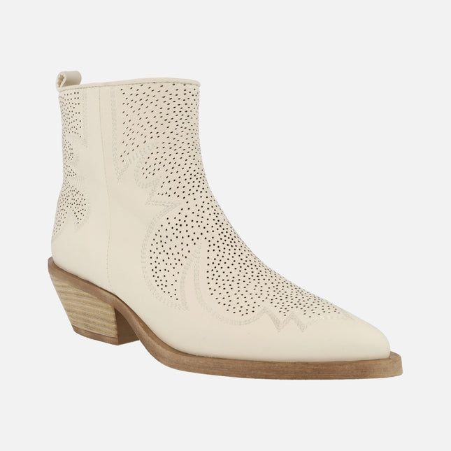 Cowboy style Alpe Holly boots in off white leather