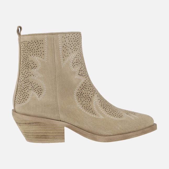 Cowboy style Alpe Holly Ankle Boots in Sand Suede Leather