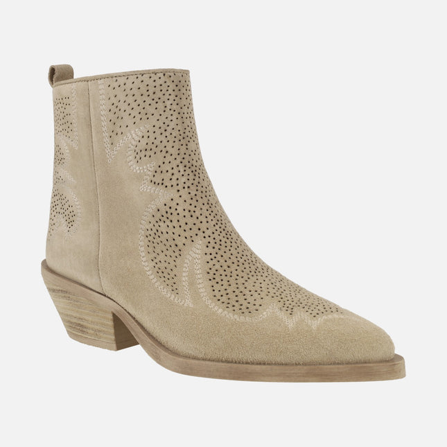 Cowboy style Alpe Holly Ankle Boots in Sand Suede Leather