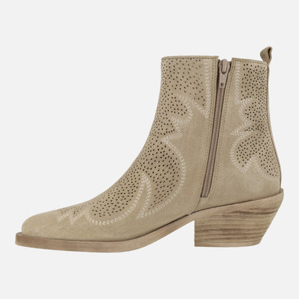 Cowboy style Alpe Holly Ankle Boots in Sand Suede Leather