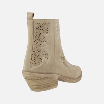 Cowboy style Alpe Holly Ankle Boots in Sand Suede Leather