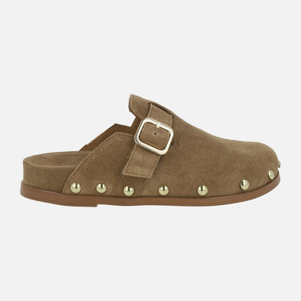 Alpe Alive clogs in suede leather with studs and buckle