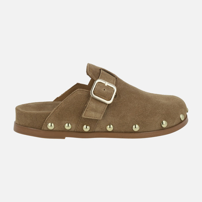 Alpe Alive clogs in suede leather with studs and buckle