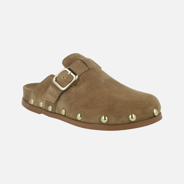 Alpe Alive clogs in suede leather with studs and buckle