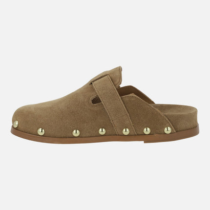 Alpe Alive clogs in suede leather with studs and buckle