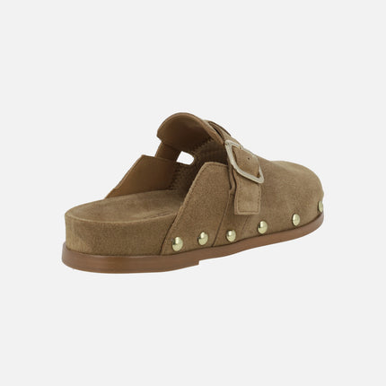 Alpe Alive clogs in suede leather with studs and buckle