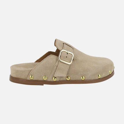 Alpe Alive clogs in suede leather with studs and buckle