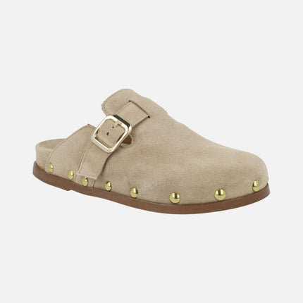 Alpe Alive clogs in suede leather with studs and buckle