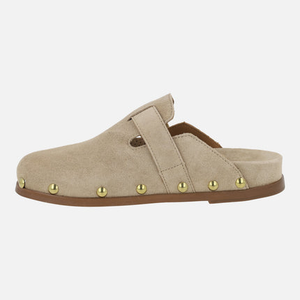 Alpe Alive clogs in suede leather with studs and buckle