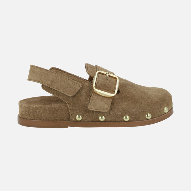 Alpe Alive clogs in suede with velcro closure and studs