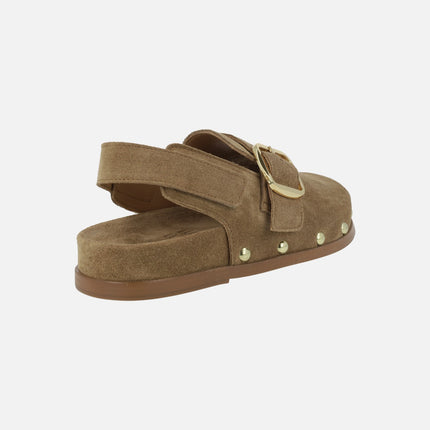 Alpe Alive clogs in suede with velcro closure and studs