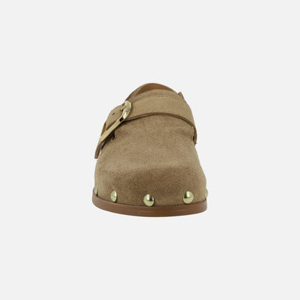 Alpe Alive clogs in suede with velcro closure and studs