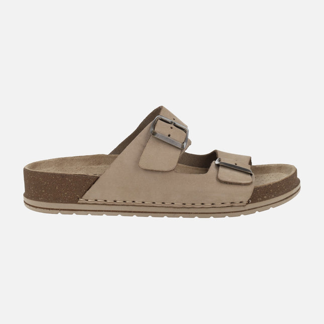 Sandalias bio en piel nobuck con hebillas