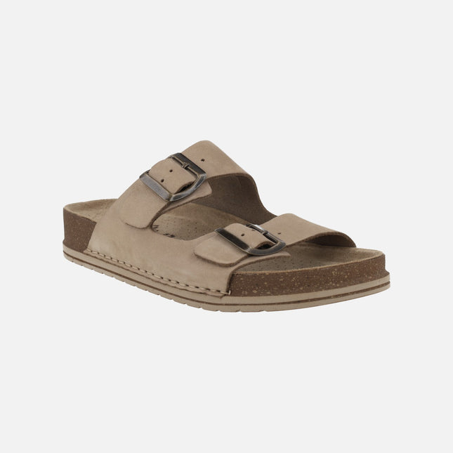 Sandalias bio en piel nobuck con hebillas