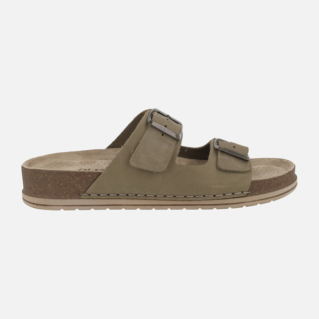 Sandalias bio en piel nobuck con hebillas