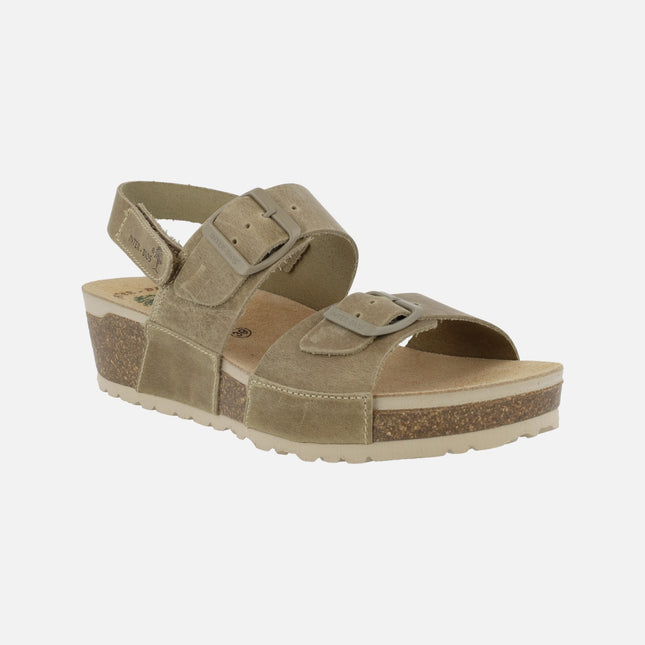 Sandalias de piel engrasadas con hebillas y velcro
