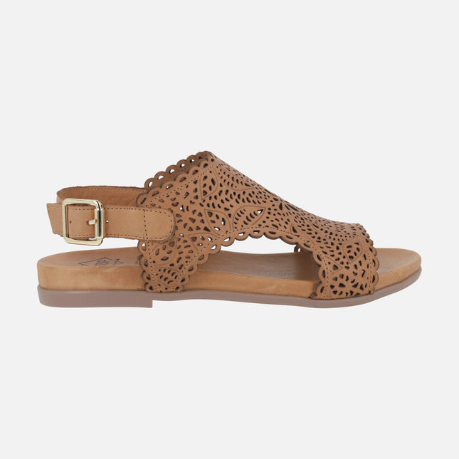 Women's leather sandals with heel strip