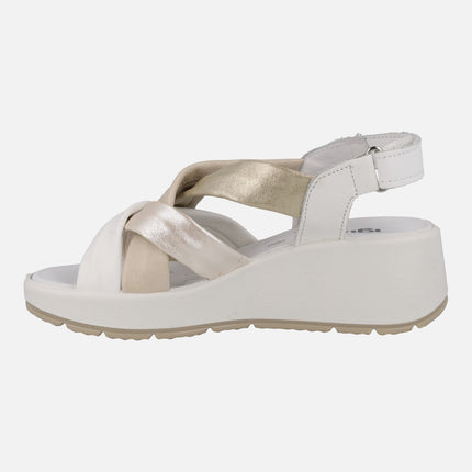 Leather sandals with combined strips and velcro closure