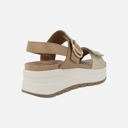 Platform sandals with velcro strips in gold combi