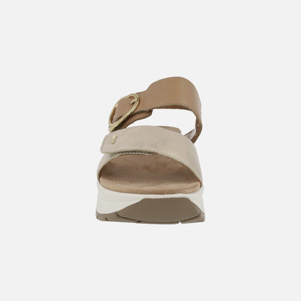 Platform sandals with velcro strips in gold combi