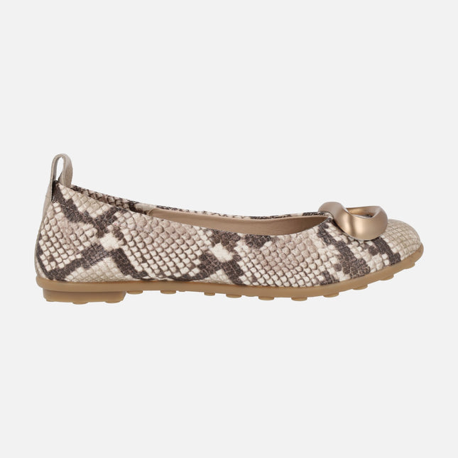 Snake print leather ballerinas with golden ornament