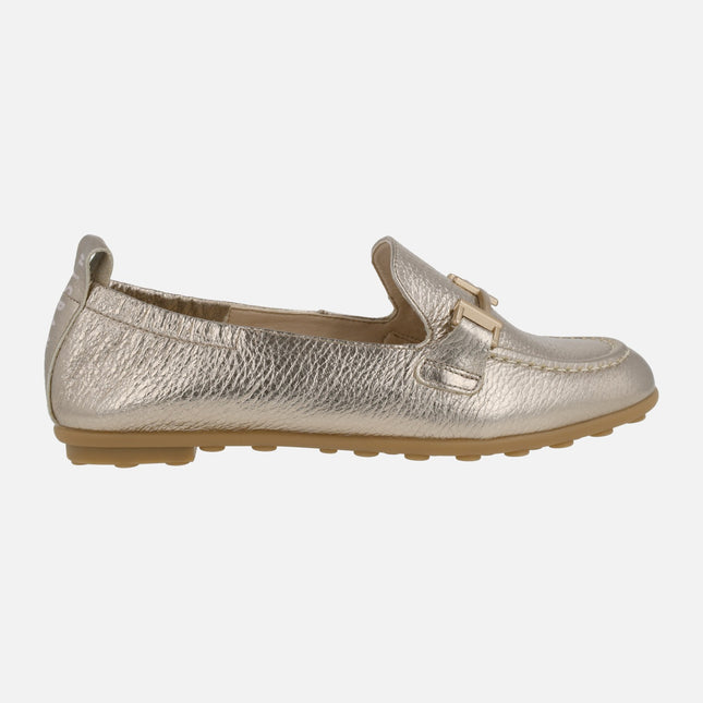 Bombay leather moccasins with metallic ornament