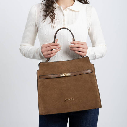 Retro style bags in a combination of materials with shoulder strap