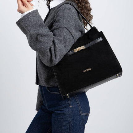 Retro style bags in a combination of materials with shoulder strap