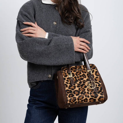 Bolsos de mano en marrón y print leopardo con asa bandolera