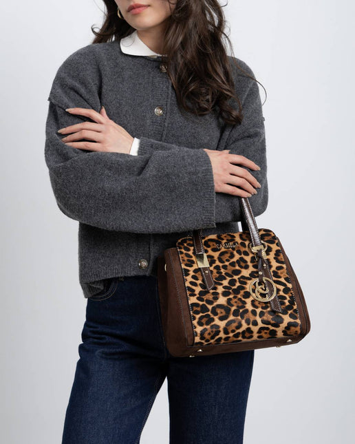 Bolsos de mano en marrón y print leopardo con asa bandolera