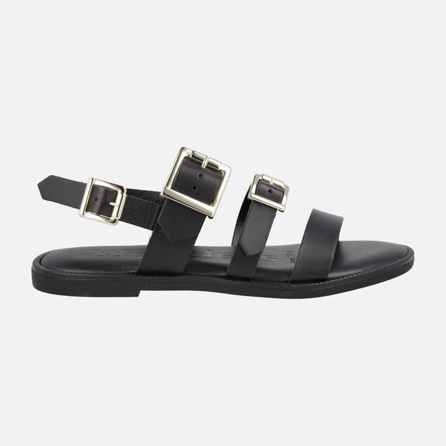 Flat leather sandals with buckles Zorion