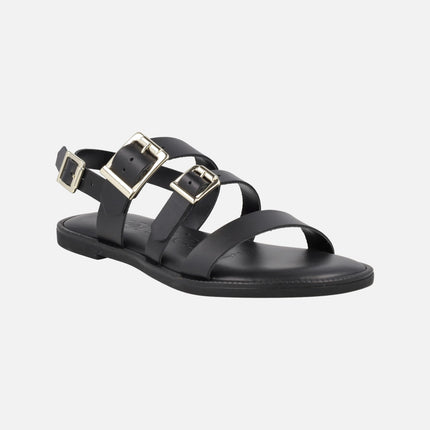 Flat leather sandals with buckles Zorion