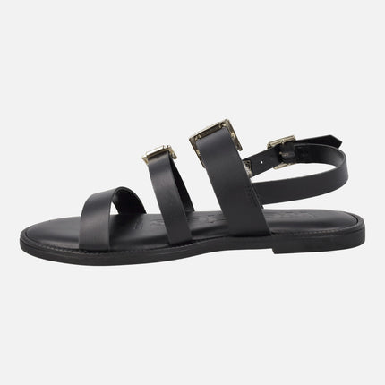 Flat leather sandals with buckles Zorion