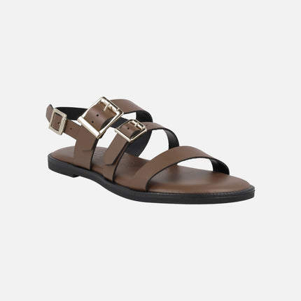 Flat leather sandals with buckles Zorion