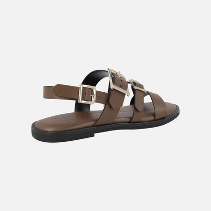 Flat leather sandals with buckles Zorion