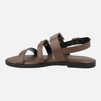 Flat leather sandals with buckles Zorion