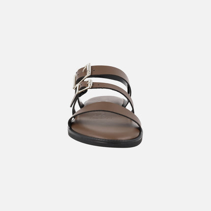 Flat leather sandals with buckles Zorion