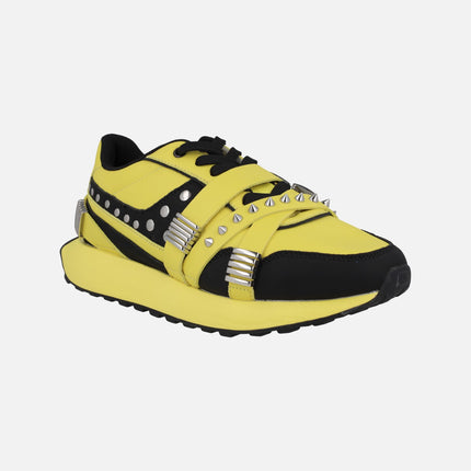 Yellow leather sneakers with studs and spikes UMA by María Escoté