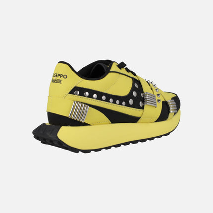 Yellow leather sneakers with studs and spikes UMA by María Escoté