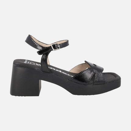 Hura heeled sandals in black patent leather