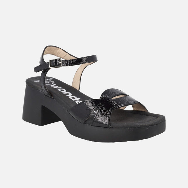 Hura heeled sandals in black patent leather