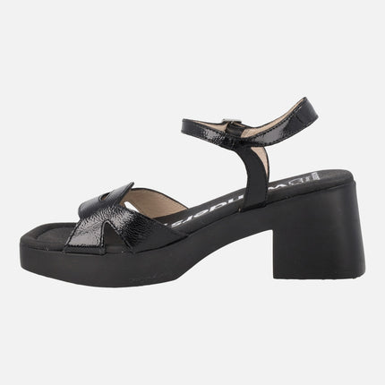 Hura heeled sandals in black patent leather