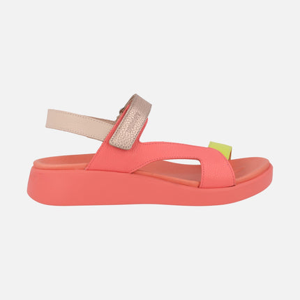 Multicolor leather sandals with velcro closure