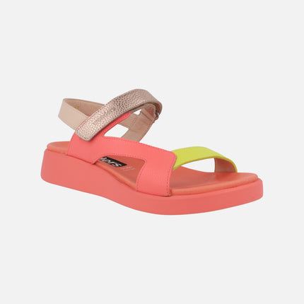 Multicolor leather sandals with velcro closure